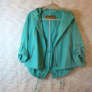 MINNIE ROSE XS twill hooded jacket teal NWOT